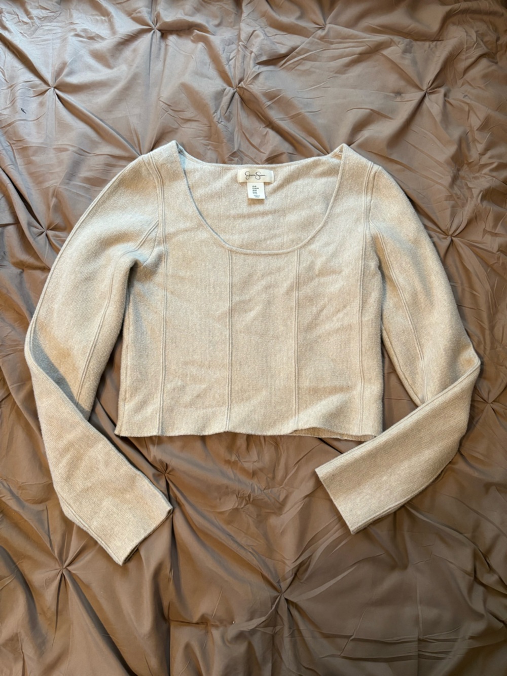 Jessica Simpson Cream Scoop Neck Ribbed Knit Sweater
